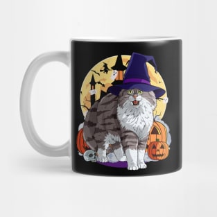 Norwegian Forest Cat Funny Halloween Witch Pumpkin Mug